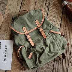 Khaki Retro Canvas Mens Womens Travel Backpack College Backpack Green Canvas School Backpack For Men - imessengerbags