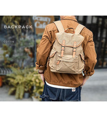 Khaki Retro Canvas Mens Womens Travel Backpack College Backpack Green Canvas School Backpack For Men