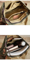 Khaki Retro Canvas Mens Womens Travel Backpack College Backpack Green Canvas School Backpack For Men - imessengerbags
