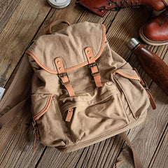 Khaki Retro Canvas Mens Womens Travel Backpack College Backpack Green Canvas School Backpack For Men - imessengerbags