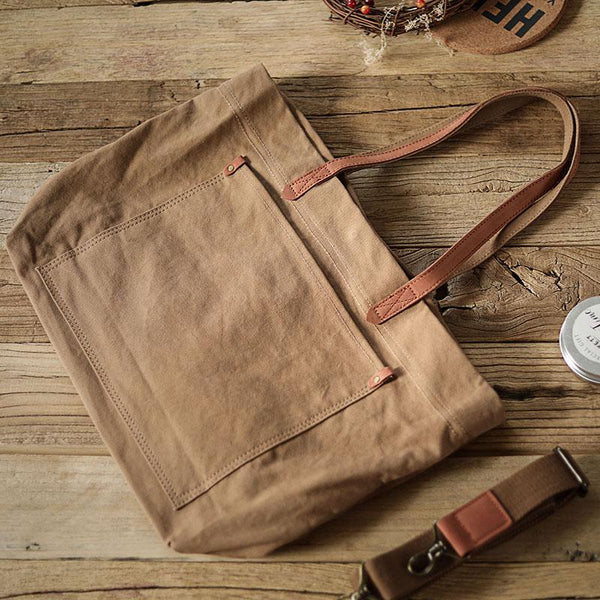 Khaki Canvas Tote Bag for Men Canvas Tote Bag Crossbody Tote Bag On Shoulder Mens