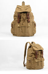 Khaki Canvas Mens Large 15'' Hiking Backpack Travel Backpack College Bag Computer Backpack for Men - imessengerbags