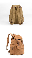 Khaki Canvas Mens Large 15'' Hiking Backpack Travel Backpack College Bag Computer Backpack for Men - imessengerbags