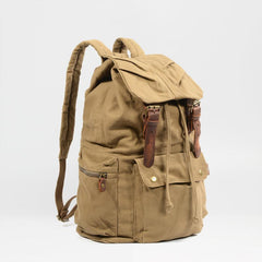 Khaki Canvas Mens Large 15'' Hiking Backpack Travel Backpack College Bag Computer Backpack for Men - imessengerbags