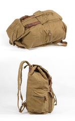 Khaki Canvas Mens Large 15'' Hiking Backpack Travel Backpack College Bag Computer Backpack for Men - imessengerbags