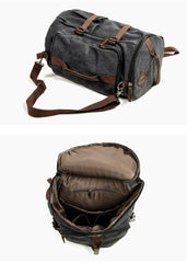 Khaki Waxed Canvas Mens Waterproof Dark Gray Large Hiking Backpack Travel Backpack Barrel Bag for Men - imessengerbags