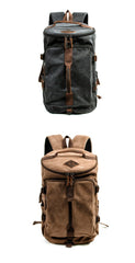 Khaki Waxed Canvas Mens Waterproof Dark Gray Large Hiking Backpack Travel Backpack Barrel Bag for Men - imessengerbags