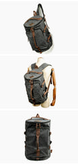 Khaki Waxed Canvas Mens Waterproof Dark Gray Large Hiking Backpack Travel Backpack Barrel Bag for Men - imessengerbags