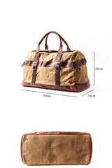 Khaki Waxed Canvas Leather Mens Waterproof Large Weekender Bag Travel Bag Luggage Bag for Men