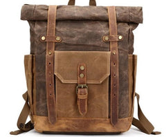 Khaki waxed canvas backpack for women
