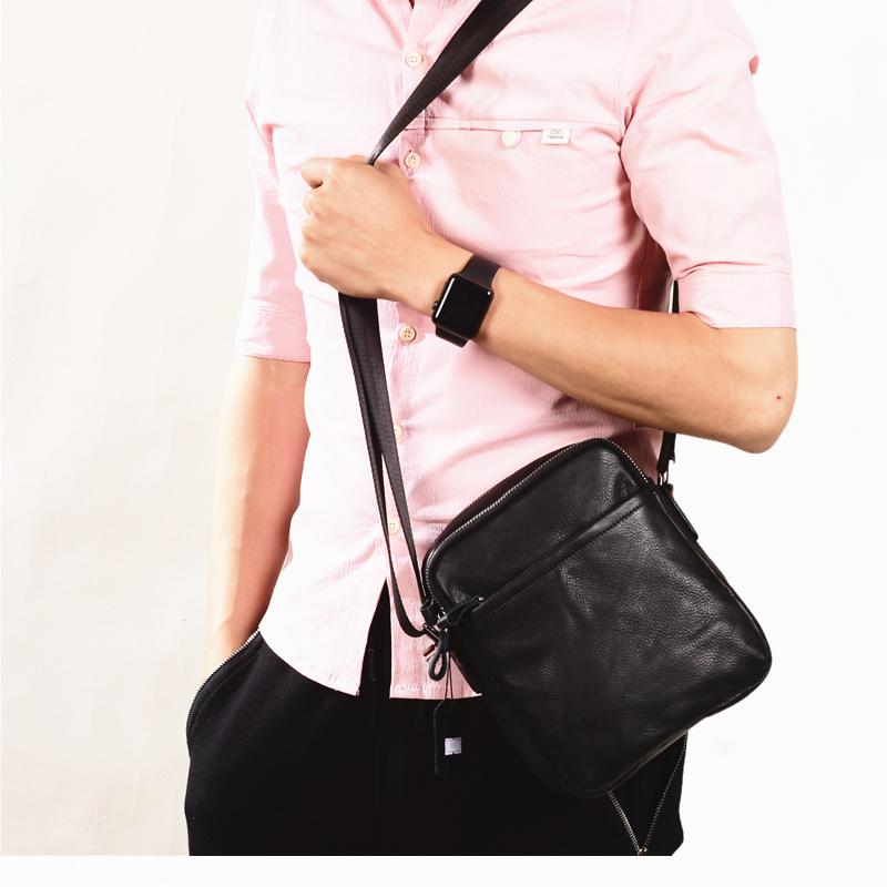 Black Leather Mens Tablet Messenger Bag Small Side Bag Black Shoulder ...