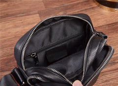 Black Leather Mens Tablet Messenger Bag Small Side Bag Black Shoulder Bag For Men