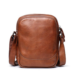 Cool Brown Leather Men's Small Vertical Side Bag Black Vertical Messenger Bag For Men