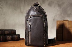 LEATHER MENS COOL SLING BAG Black Coffee CROSSBODY BAG CHEST BAG FOR MEN - imessengerbags