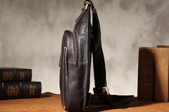 LEATHER MENS COOL SLING BAG Black Coffee CROSSBODY BAG CHEST BAG FOR MEN - imessengerbags