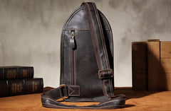 LEATHER MENS COOL SLING BAG Black Coffee CROSSBODY BAG CHEST BAG FOR MEN - imessengerbags