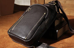 LEATHER MENS COOL SLING BAG Black Coffee CROSSBODY BAG CHEST BAG FOR MEN - imessengerbags