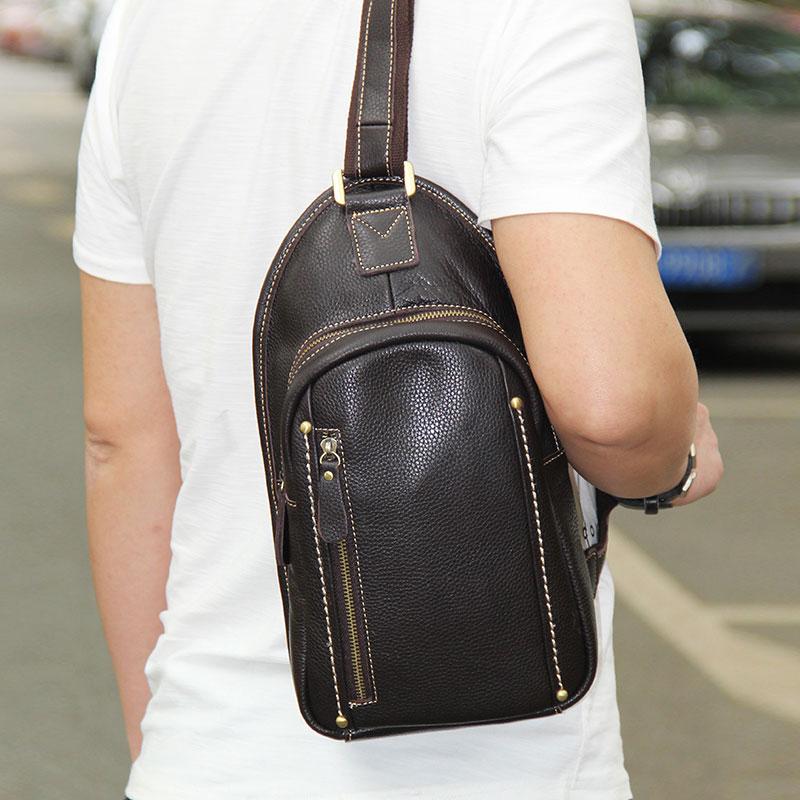 LEATHER MENS COOL SLING BAG Black Coffee CROSSBODY BAG CHEST BAG FOR MEN - imessengerbags