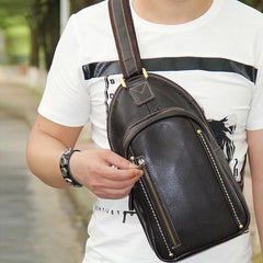 LEATHER MENS COOL SLING BAG Black Coffee CROSSBODY BAG CHEST BAG FOR MEN - imessengerbags