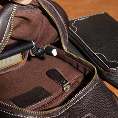 LEATHER MENS COOL SLING BAG Black Coffee CROSSBODY BAG CHEST BAG FOR MEN - imessengerbags