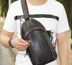 LEATHER MENS COOL SLING BAG Black Coffee CROSSBODY BAG CHEST BAG FOR MEN - imessengerbags