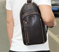 LEATHER MENS COOL SLING BAG Black Coffee CROSSBODY BAG CHEST BAG FOR MEN - imessengerbags