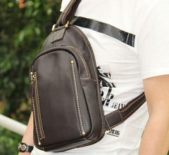 LEATHER MENS COOL SLING BAG Black Coffee CROSSBODY BAG CHEST BAG FOR MEN - imessengerbags