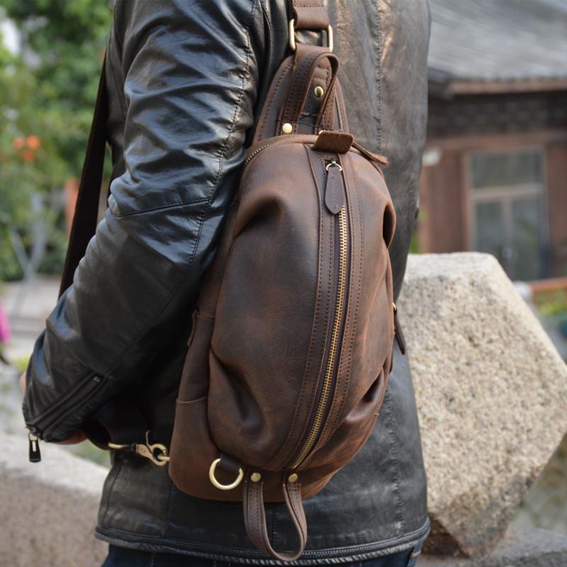 Men's Retro Pu Leather Chest Bag, Single Shoulder Crossbody Bag, Can Be  Worn On Both Left And Right Shoulder Shoulder Bag Sling Bag For Travel  Commute Business Lightweight Anti Theft Multifunctional Gift