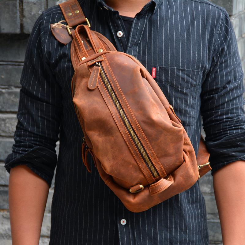 Fashion Summer Men's Leather Simple small Sling Bag chest bag crossbody bag  4018
