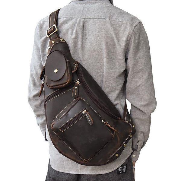 COOL LEATHER MENS SLING BAG SLING Shoulder BAG Chest Bags FOR MEN