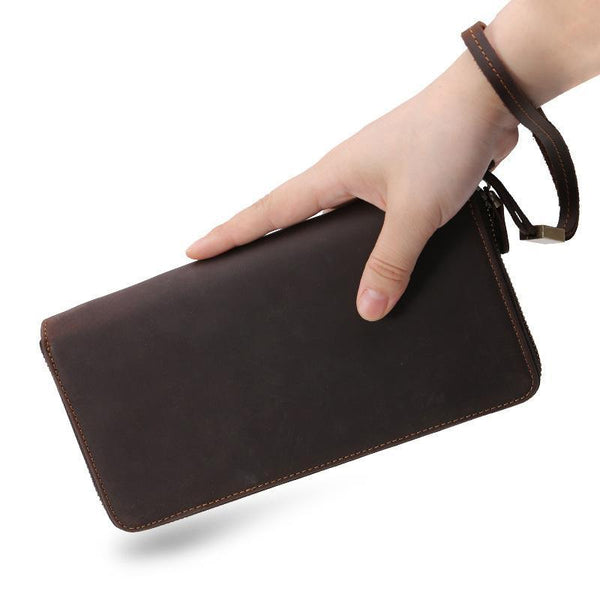 LEATHER MENS Wristlet Wallet Zipper Vintage Clutch FOR MEN - imessengerbags
