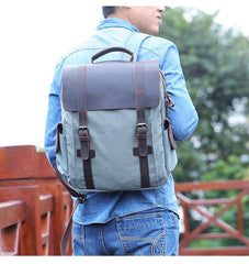 Lake Green Waxed Canvas Mens Large 14'' Laptop Backpack College Backpack Hiking Backpack for Men - imessengerbags