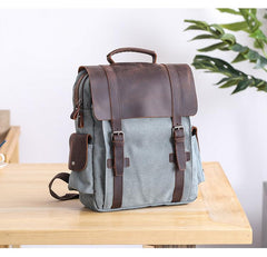 Lake Green Waxed Canvas Mens Large 14'' Laptop Backpack College Backpack Hiking Backpack for Men - imessengerbags