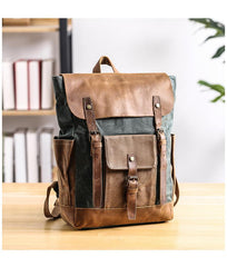 Lake Green Waxed Canvas Mens Large 15'' Laptop Backpack College Backpack Hiking Backpack for Men - imessengerbags