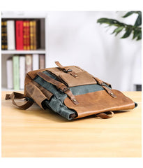 Lake Green Waxed Canvas Mens Large 15'' Laptop Backpack College Backpack Hiking Backpack for Men - imessengerbags