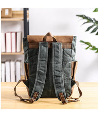 Lake Green Waxed Canvas Mens Large 15'' Laptop Backpack College Backpack Hiking Backpack for Men - imessengerbags