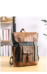 Lake Green Waxed Canvas Mens Large 15'' Laptop Backpack College Backpack Hiking Backpack for Men - imessengerbags