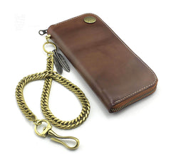 Badass Coffee Leather Men's Long Wallet with Chain Biker Chain Wallet Chain Wallet For Men - imessengerbags