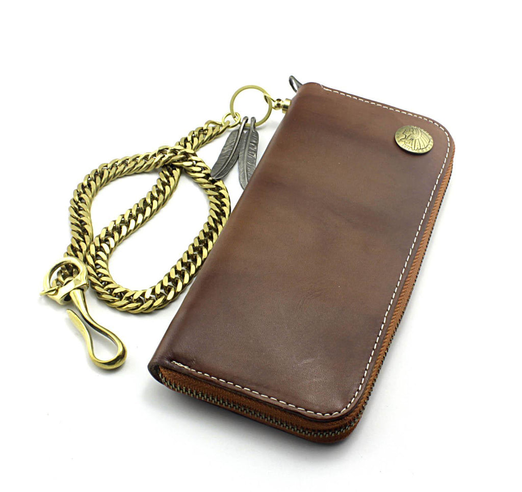 Mens long leather wallet with chain sale