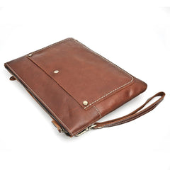 Large Brown MENS LEATHER SLIM ZIPPER CLUTCH Dark Coffee WRISTLET PURSE Envelope Briefcase Bag For Men