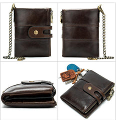 Cool Brown Leather Men's Biker Chain Wallet Black Small Wallet with Chain For Men - imessengerbags
