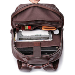 Cool Brown Leather Men's 15'' Laptop Backpack School Backpack Travel Backpack For Men - imessengerbags