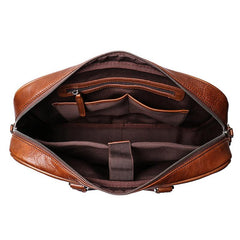 Vintage Brown Leather Men's Professional Briefcase 15‘’ Laptop Briefcase Work Handbag For Men - imessengerbags