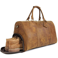 Vintage Brown Leather Men's Overnight Bag Weekender Bag Brown Travel Bag Handbag For Men - imessengerbags