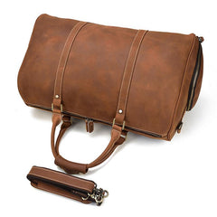 Vintage Brown Leather Men's Overnight Bag Weekender Bag Brown Travel Bag Handbag For Men