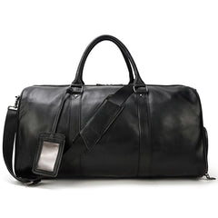 Cool Black Large Leather Men's Overnight Bag Weekender Bag Travel Luggage Bag For Men - imessengerbags