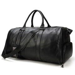 Cool Black Large Leather Men's Overnight Bag Weekender Bag Travel Luggage Bag For Men - imessengerbags