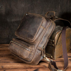 Cool MENS LEATHER CHEST BAGS SLING BAGs ONE SHOULDER BACKPACK FOR MEN