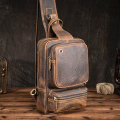 Cool MENS LEATHER CHEST BAGS SLING BAGs ONE SHOULDER BACKPACK FOR MEN