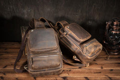 Cool MENS LEATHER CHEST BAGS SLING BAGs ONE SHOULDER BACKPACK FOR MEN